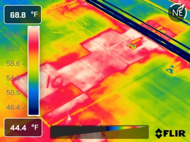 Infrared scan showing a warm wet section of the roof