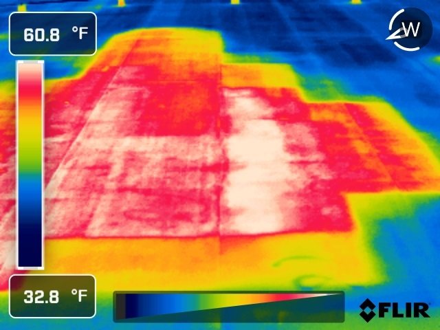 Infrared scan of a large warm wet area on a commercial roof